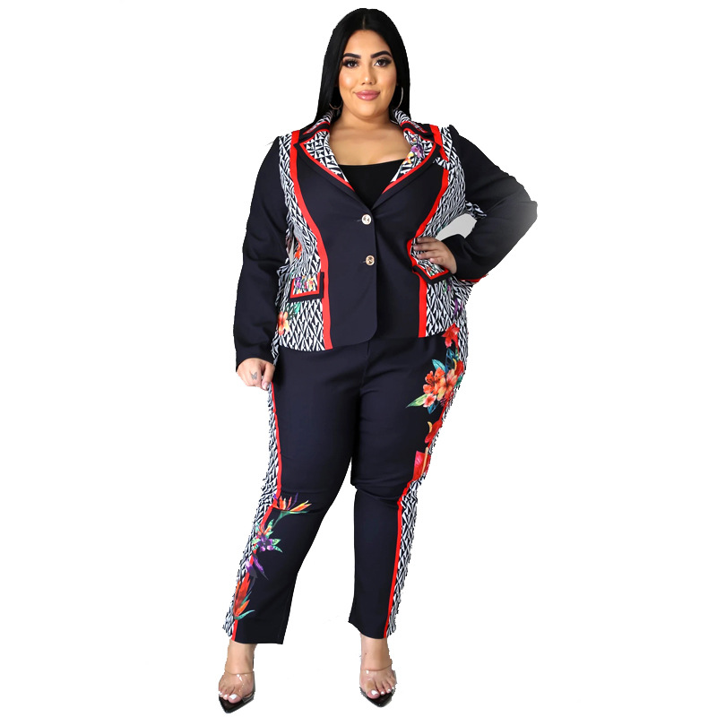 Women's Clothing Autumn And Winter European And American Large Size Suit Popular Black Print Casual Temperament Blazer