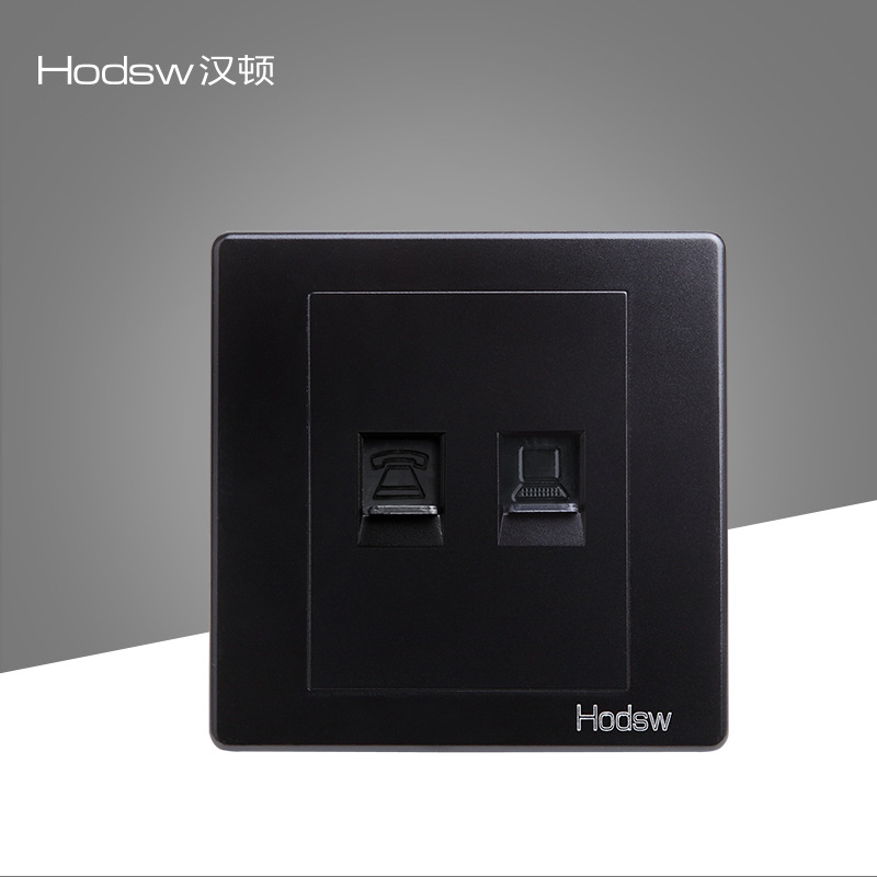 Black telephone computer socket