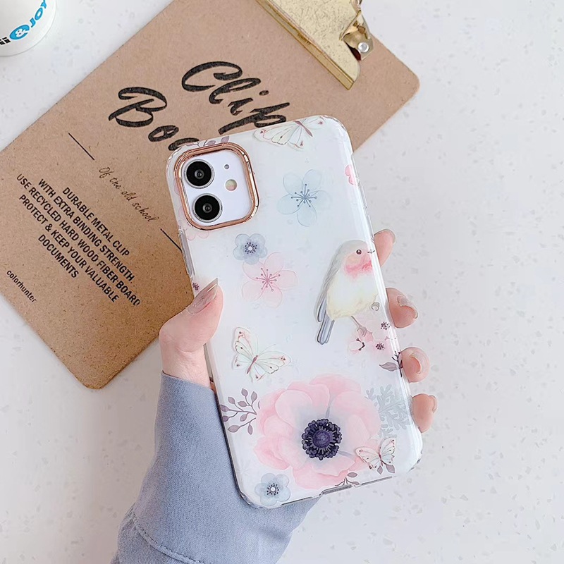 Custodia per telefono Apple 13pro XL con farfalla rosa e fiore fresco elettroplaccato, adatta per iPhone 12pro/7/8plus_voghion.com