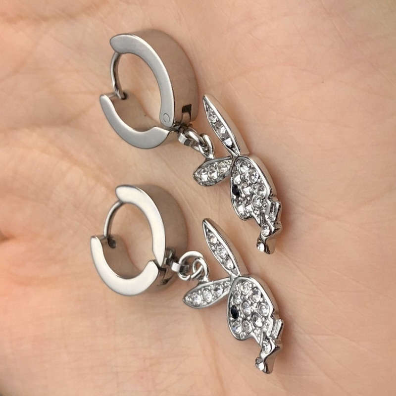 Stainless Steel Material 1 Pair Hip-hop Rabbit Stainless Steel Inlay Rhinestones Drop Earrings