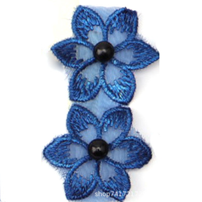 En stock 3,3 cm de una sola capa de flores bordadas de seis pétalos de flores orden perla encaje de organza de encaje ropa de falda de DIY