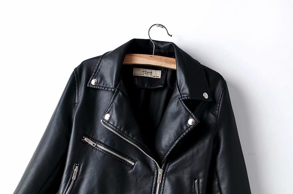 motorcycle washed PU leather lapel collar short jacket NSAM7253