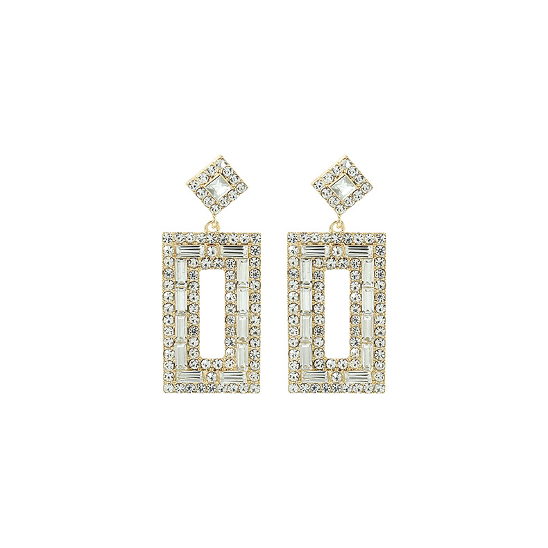 Européen Et Américain Exagérée Populaire Diamant Géométrique Boucles D'oreilles Généreux Et Personnalisé Boucles D'oreilles Rétro Carré En Cristal Boucles D'oreilles D'une Seule Pièce Dropshipping display picture 5