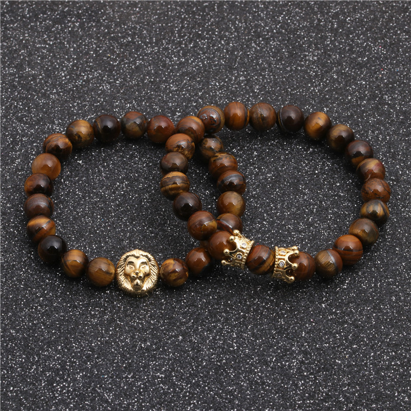 Fashion Tiger Eye Beaded DIY Lion Head Bracelet White Turquoise Lion Head Bracelet
