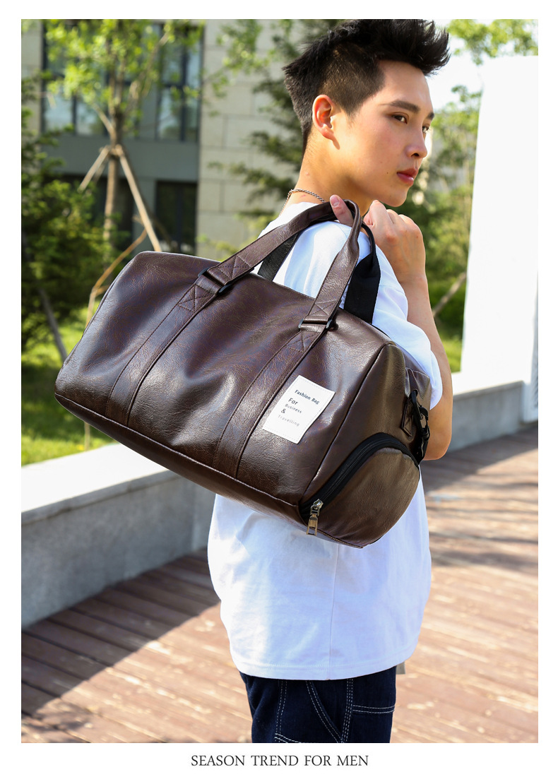 Men's Basic Solid Color Pu Leather Travel Bags display picture 3