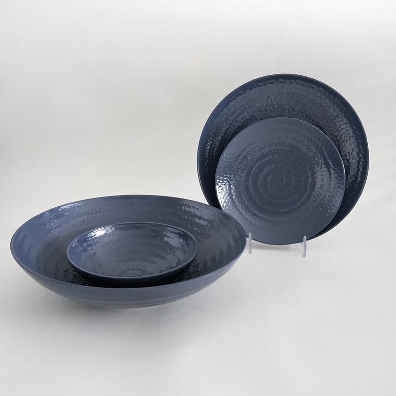 Dongguan factory melamine imitation porcelain hammer flower sun pattern dinner dish salad mixing bowl set