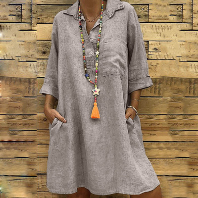 Shirt Dress Dresses Type Regular Sleeve Sleeve Type Cotton Blend Fabric Type Wholesale Women'S Streetwear Patchwork Solid Color Holiday Street Shirt Collar 3/4 Length Sleeve Shirt Dress