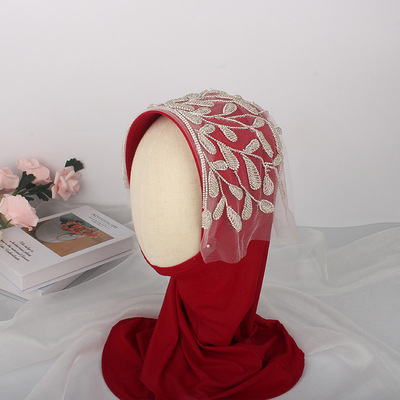马来西亚穆斯林手工串珠头巾少数民族重工设计盖头新款源头厂家|ru
