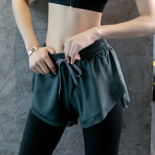 Women's False Two-Piece Elastic Tight Running Black Thin High-Waist Abdominal Toning Hip Lift Exercise Yoga Pants Wholesale