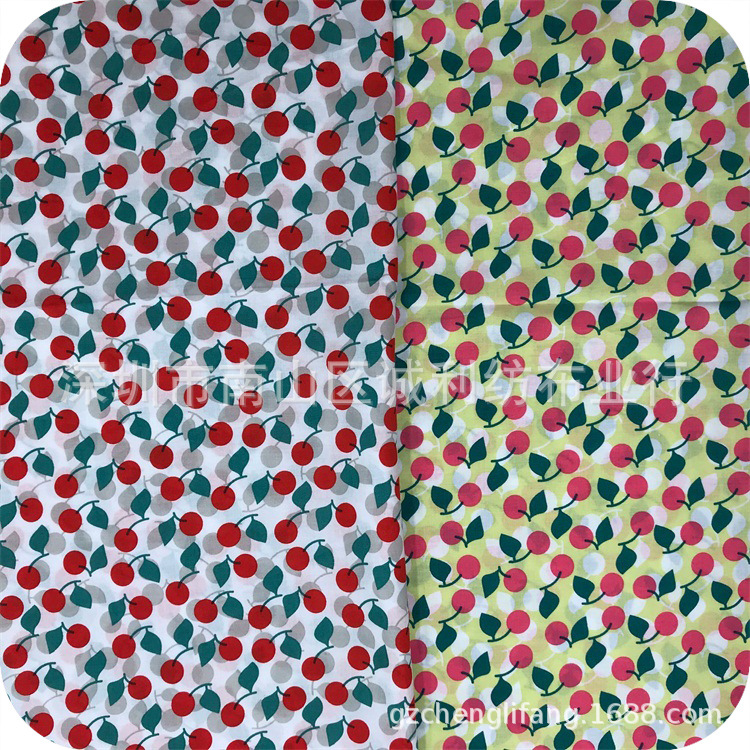 小樱桃印花布 全棉活性印花 童装连衣裙印花面料  夏装衬衫现货布