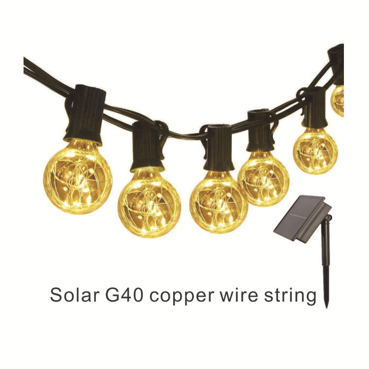 工厂直供太阳能灯串G40铜线灯串12灯4模式户外庭院灯圣诞装饰灯