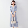 New style short sleeve large size dress temperament Korean women’s medium length V-neck knitted skirt