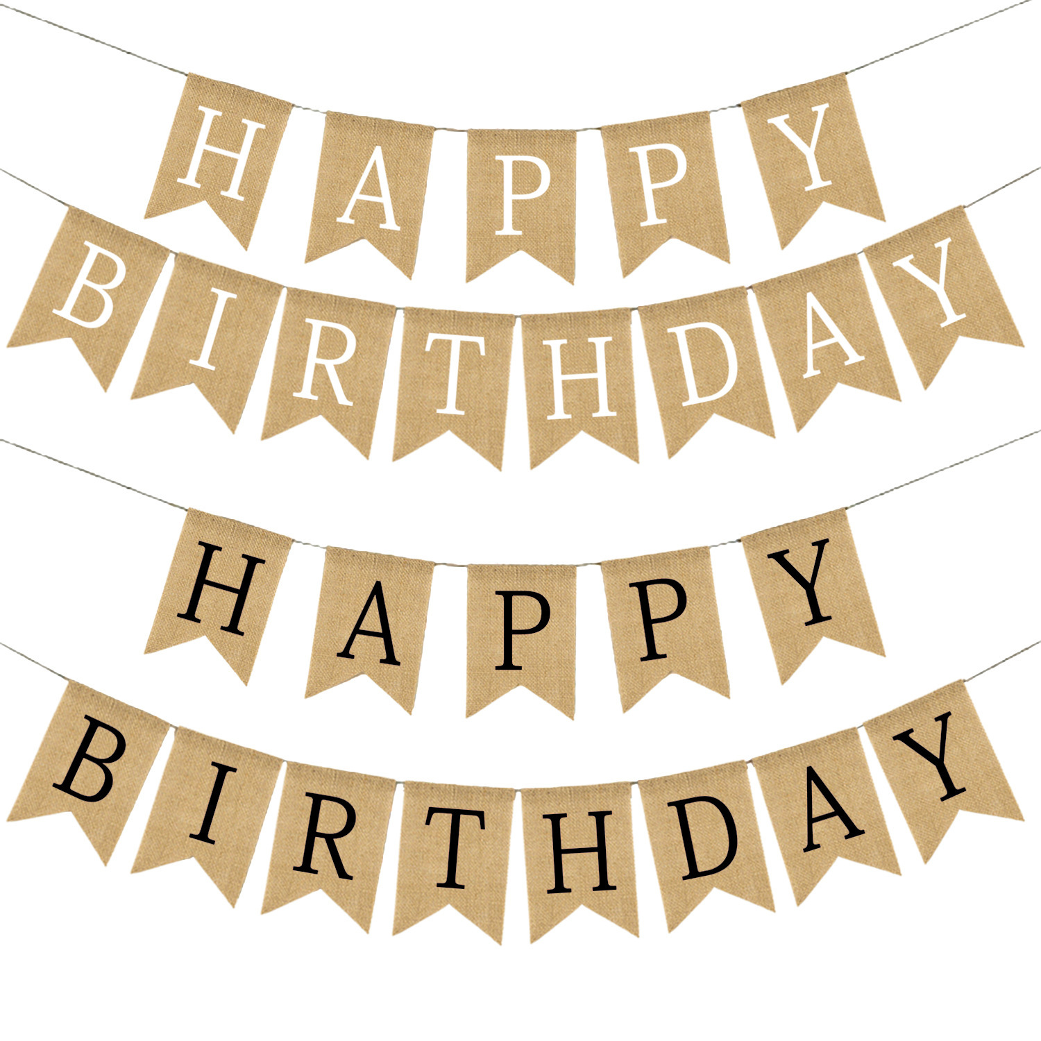 麻布HAPPY BIRTHDAY燕尾生日拉旗生日快乐派对麻布拉旗挂旗横幅