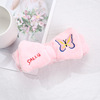 Fashionable coral headband with letters, hairgrip with bow for face washing, face mask, Korean style, with embroidery