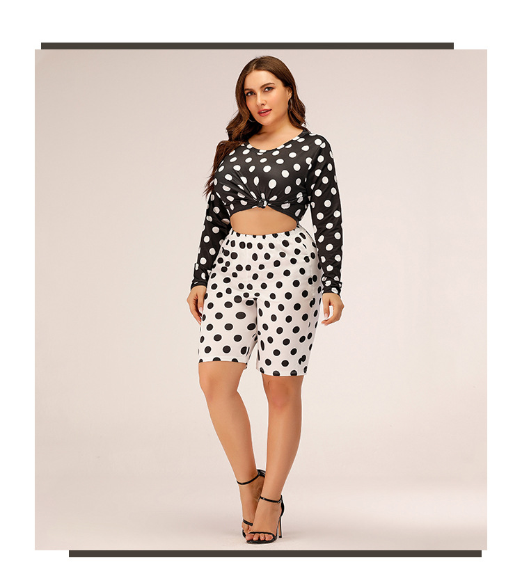 polka dot hit color black and white plus size short-sleeved T-shirt shorts suit NSJR33332