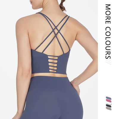 夏季交叉吊带美背纯色瑜伽服健身房跑步休闲运动镂空高弹背心文胸