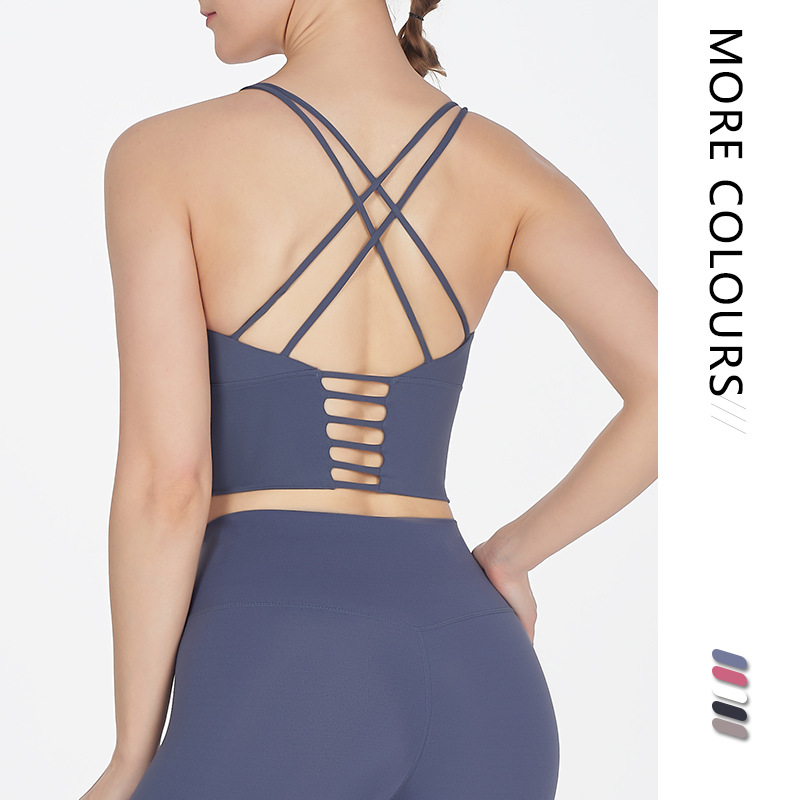 夏季交叉吊带美背纯色瑜伽服健身房跑步休闲运动镂空高弹背心文胸