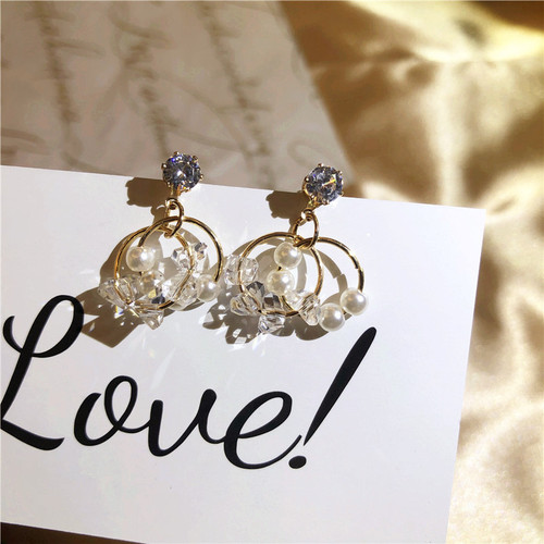 S925 silver needle fresh and versatile pearl temperament internet celebrity simple compact royal lady light luxury earrings earrings B400