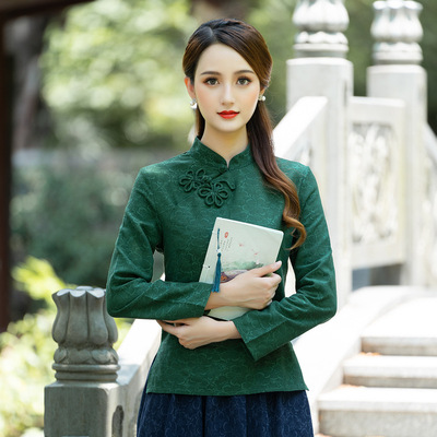 Real shot Retro frog Improvement cheongsam Jacquard weave thickening manual characteristic side Split ends jacket X5250