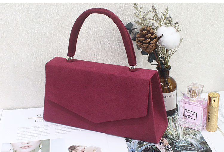 Red Wine Red Khaki Flannel Solid Color Square Clutch Evening Bag display picture 2