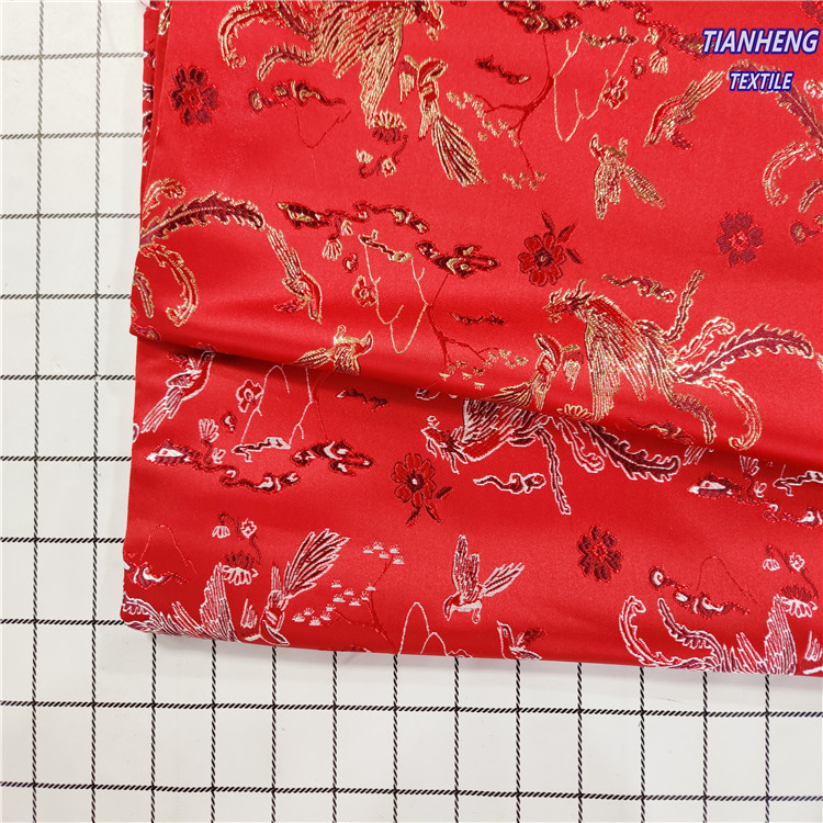 宽度150cm新年红凤中国风提花唐装汉服春节喜庆儿童年服布料现货