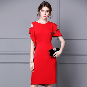 Temperament dress goddess fashion off the shoulder Nail Drill waist show thin buttock skirt