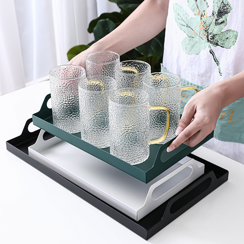 rectangle colour Storage Dribbling handle Iron art Tray Light extravagance Jewelry tray Dark green household Water cup Tray ins
