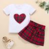 Girl’s set pearl love white short sleeve + bow skirt two piece set