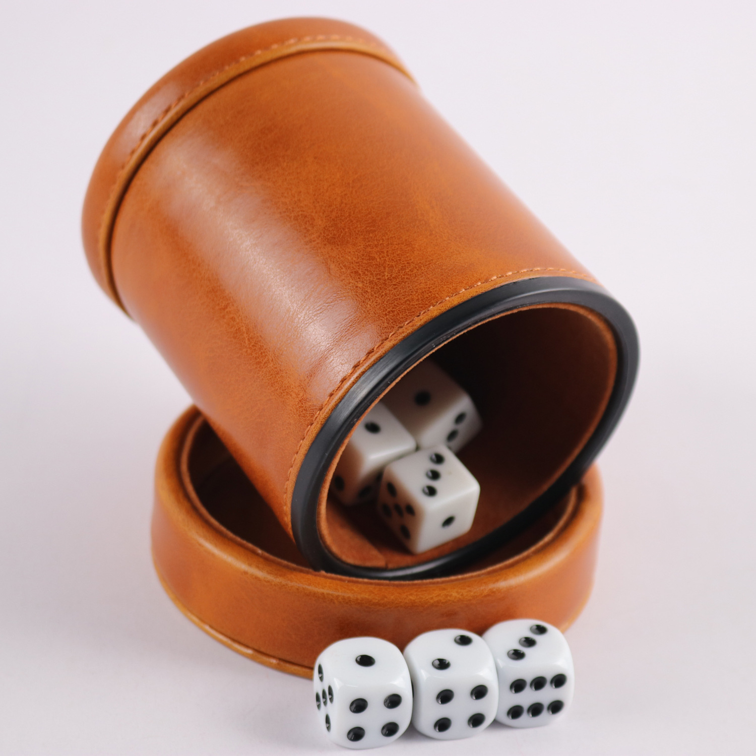 棕色疯马纹PU皮骰盅