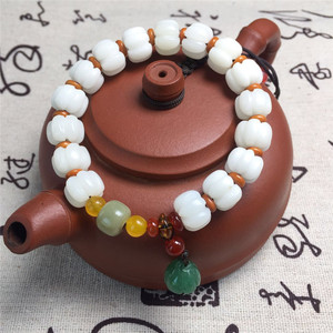 Buddhist Yoga Bracelet  white bodhi root carving pumpkins bead finished female single circle bead string bracelet