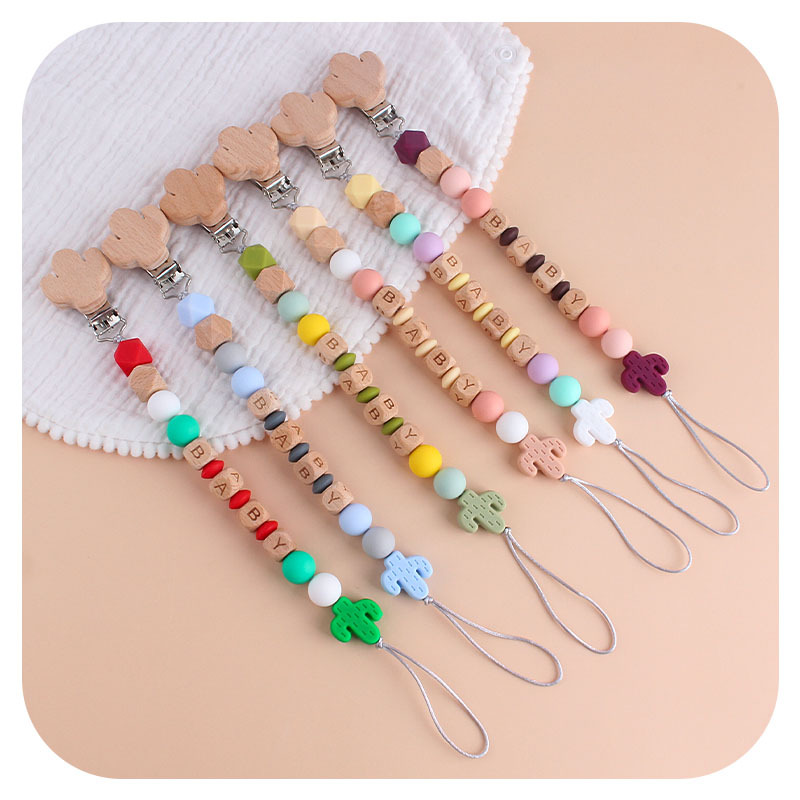 DIY creativo de dibujos animados haya cactus chupete clip de silicona cactus teether nombre del bebé personalizado Cadena de chupete