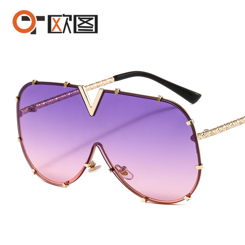 Personalized trendy V8 sunglasses for men and women, European and American style fashion glasses, one-piece personalized sunglasses wholesale