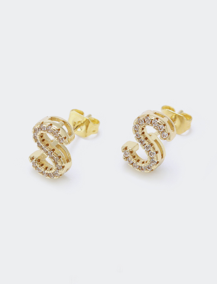 Boucles D&#39;oreilles En Cuivre À La Mode En Zircon 26 Lettres En Gros display picture 6