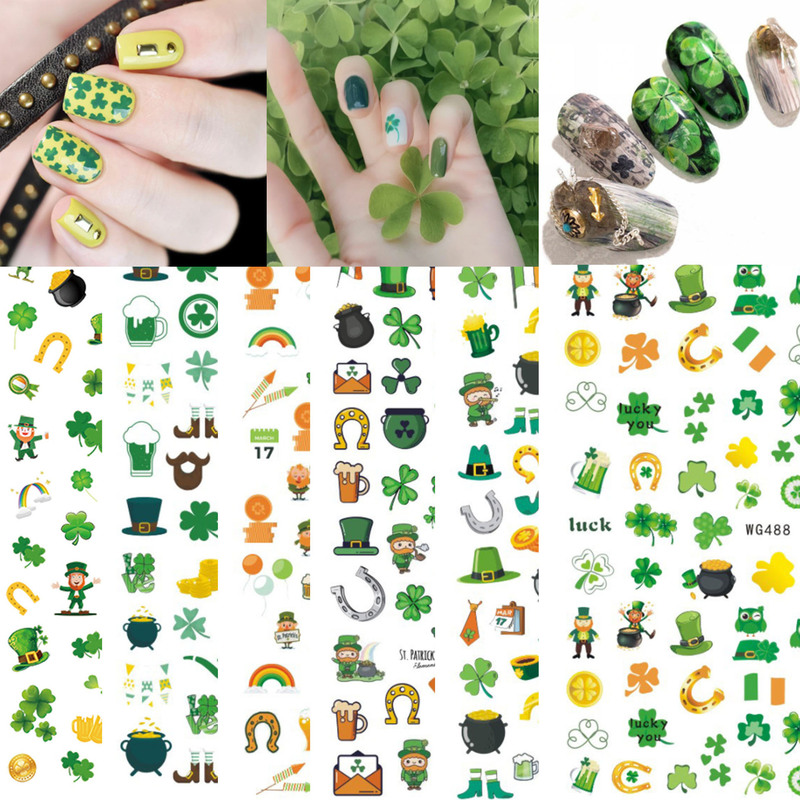 WG483-488 New St. Patrick's Day nail stickers grass nail stickers jewelry WG483-488 New St. Patrick's Day nail stickers grass nail stickers jewelry