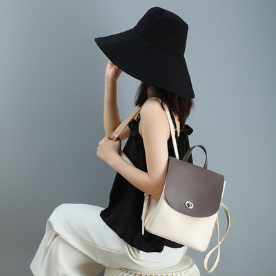 书包双肩包女2022新款时尚真皮背包百搭大容量韩版高中女包森系