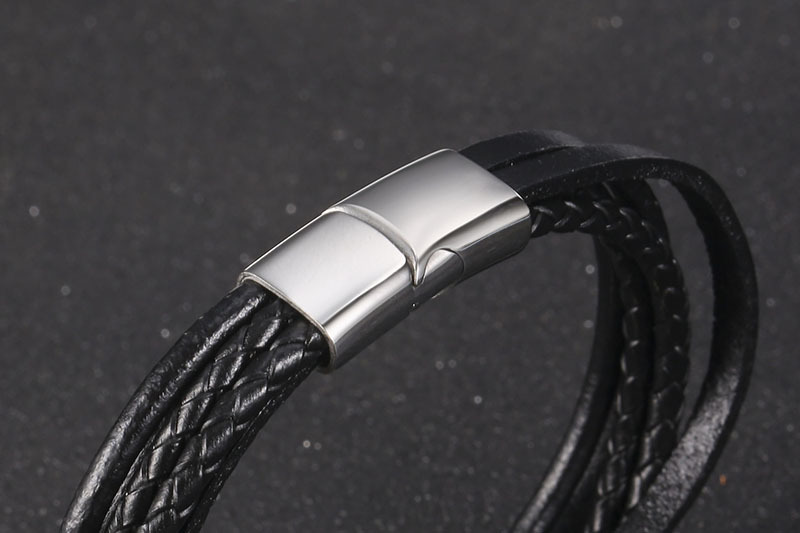 retro black braided stainless steel menu0027s simple smooth leather bracelet