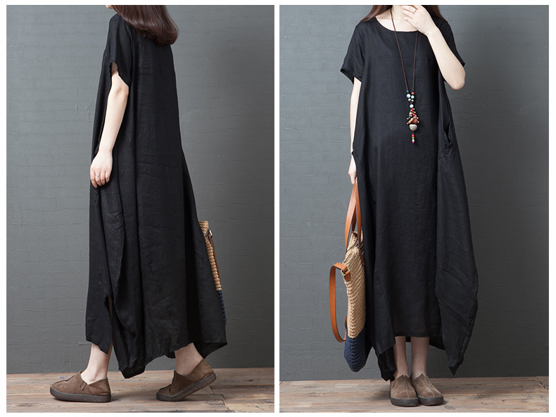 Short Sleeve Linen Midi Skirt NSYF2836