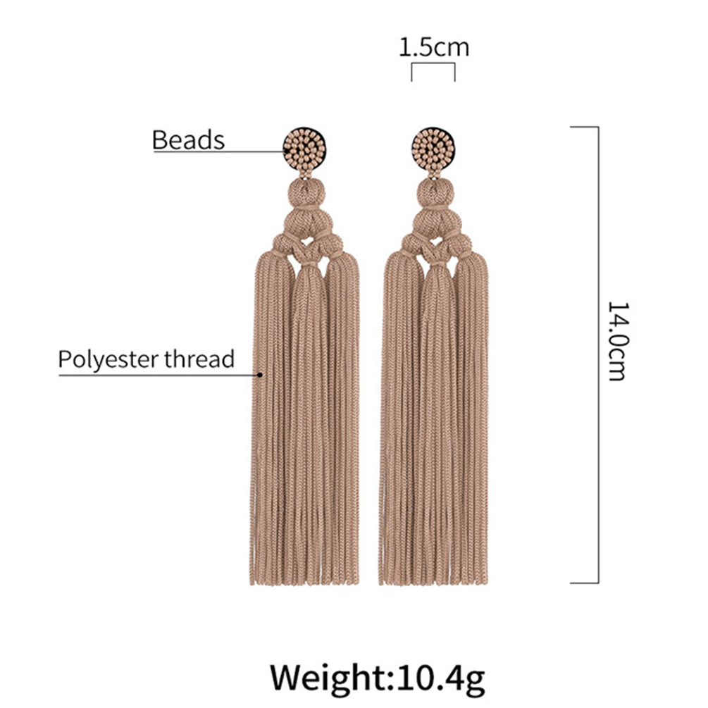 1 Pair Bohemian Tassel Braid Beaded Polyester Drop Earrings display picture 2