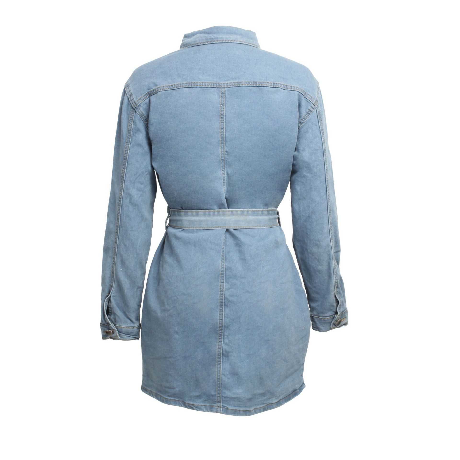 Single-Breasted Slim Denim Long Sleeve Dress NSMRF116565