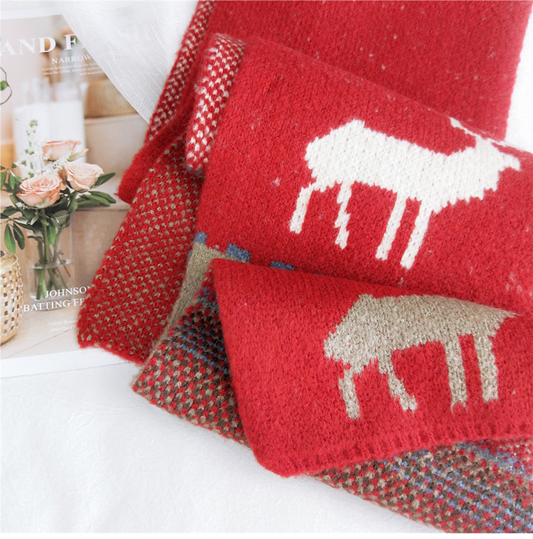 New Christmas Snowflake Fawn Scarf Winter Korean Soft Girl Cute Knitted Elk Red Scarf display picture 1