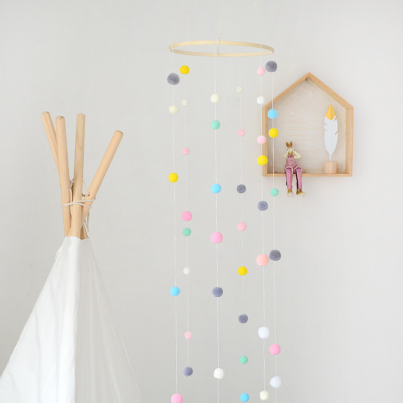 ins Nordic woodiness Hollow Flaky clouds tassels circular Rainbow felt Children's Room Wall decorate Pendant