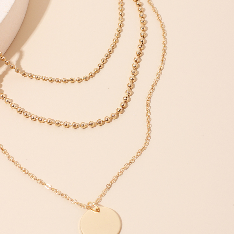 10g Weight Necklace Classification Wedding, Travel Occasion Women'S Gender Gold Color Hot-selling Fashion Small Round Smooth Multi-layer Necklace 5