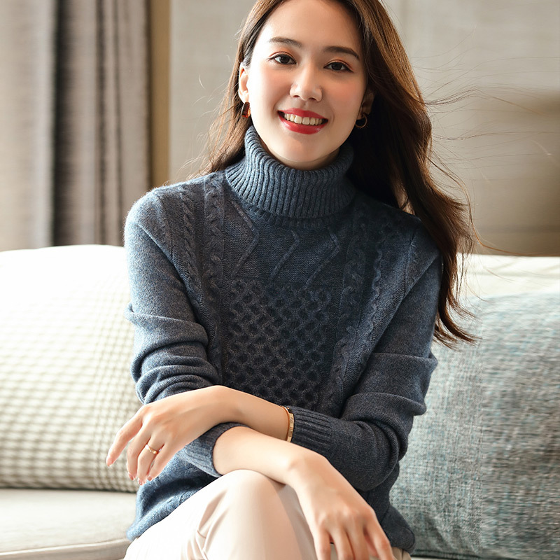 Cashmere High collar thickening 2020 Autumn and winter new pattern grace Twisted flowers Easy Socket Cardigan Primer Knitted sweater