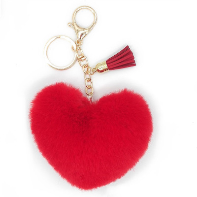 流苏桃心钥匙扣可爱包包挂件心形毛绒汽车钥匙链圈挂饰创意小礼品|ms