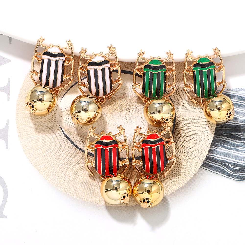 Geometric Spherical Color Striped Beetle Metal Creative Fashion Earrings Wholesale Nihaojewerly display picture 5