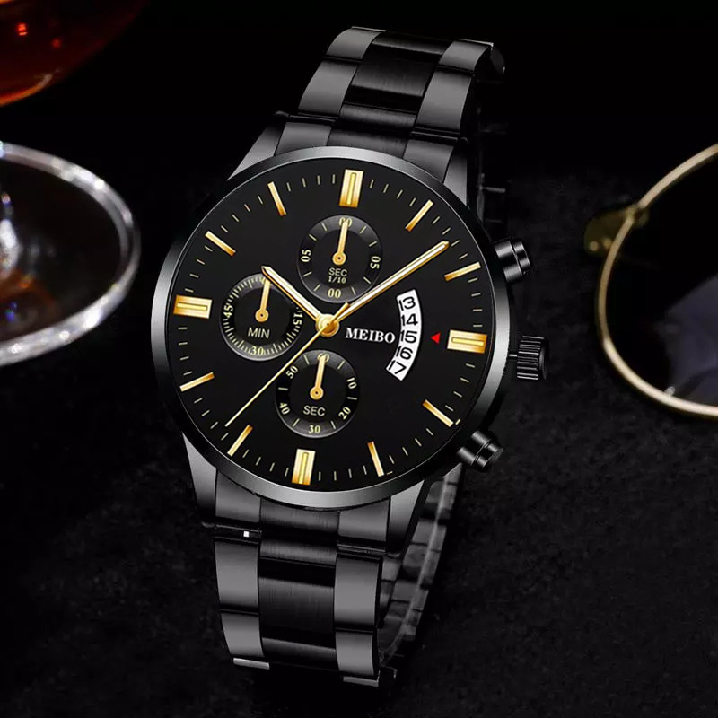 Ceas bărbătesc la modă din oțel inoxidabil, calendar de lux, model business pentru agrement, cataramă pliabilă cu curea din oțel, modern și dominant._voghion.com