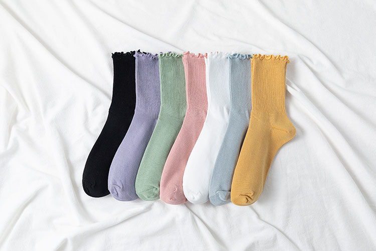 Autumn and winter solid color lace thin breathable women s cotton socks NSFN9371