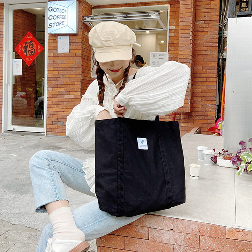 910242 coffee simple solid color small fresh ins literary retro forest style women's one-shoulder canvas bag tote bag