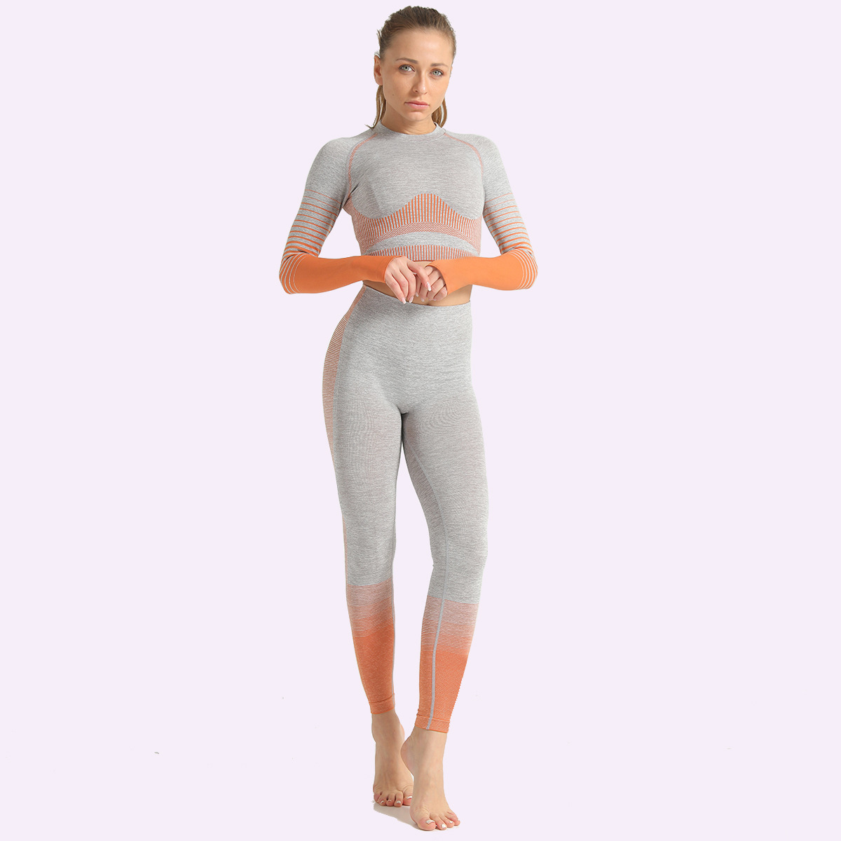 seamless striped knitted yoga suit  NSLX9013