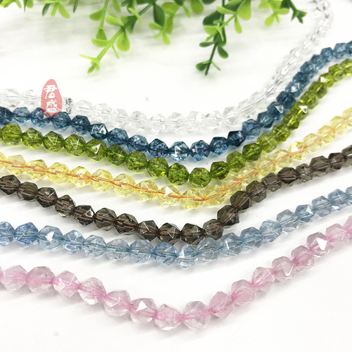 Natural Rose Quartz Blue Crystal Olive Crystal Corner Cut Faceted Beads Pearl Bracelet Matching Beads DIY Accessories Wholesale